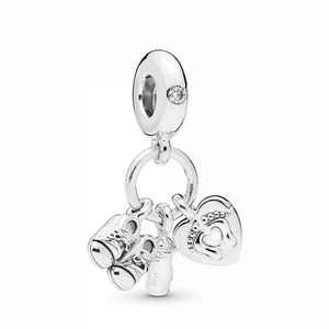 925 Sterling Silver Baby Shoes, Bottle and Feet Dangle Charm