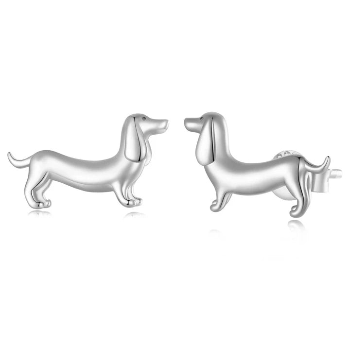 925 Sterling Silver Dachshund Dog Stud Earrings