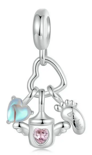 925 Sterling Silver Baby Bottle Set Dangle Charm