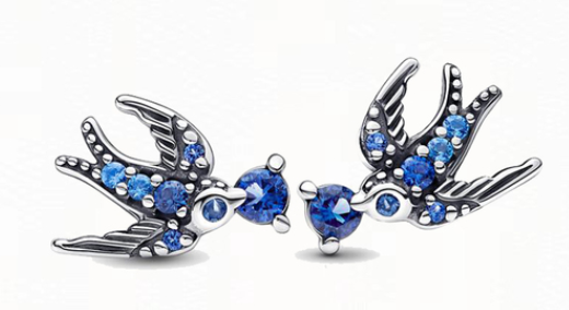 925 Sterling Silver Blue CZ Bird Earrings