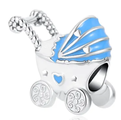 925 Sterling Silver Blue Enamel Pram Charm