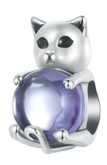 925 Sterling Silver Cute Cat with Ball Charm