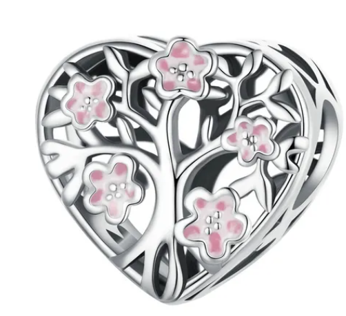 925 Sterling Silver Family Pink Tree Charm