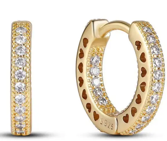 925 Sterling Silver Gold Plated CZ Hoop Earrings