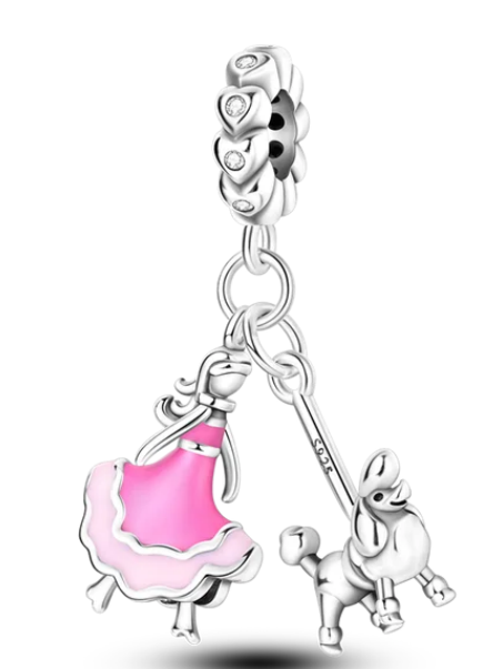 925 Sterling Silver Girl with Dog Dangle Charm