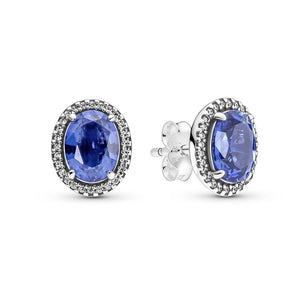 925 Sterling Silver Blue CZ Halo Stud Earrings