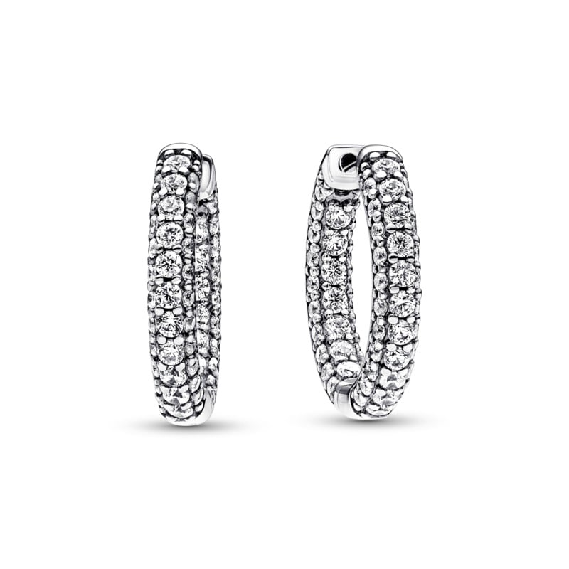 925 Sterling Silver CZ Pave Hoop Earrings