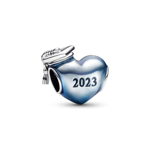 925 Sterling Silver Enamel Heart Graduate Cap Bead Charm