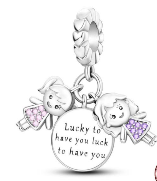 925 Sterling Silver Best Friends Lucky to Have You Dangle Charm