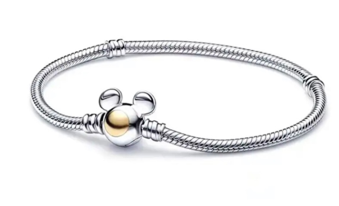 925 Sterling Silver Two Tone Mickey Clasp Bracelet