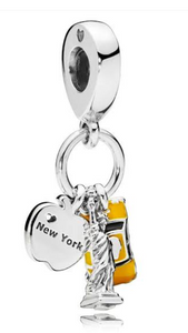 925 Sterling Silver New York, Statue of Liberty and Taxi Yellow Enamel Dangle Charm