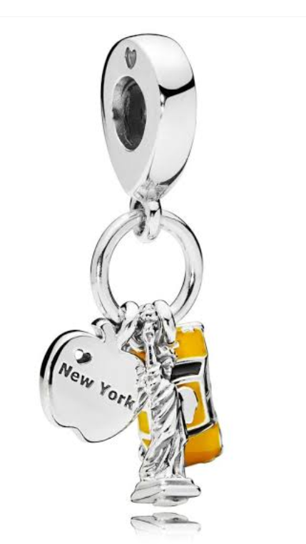 925 Sterling Silver New York, Statue of Liberty and Taxi Yellow Enamel Dangle Charm