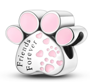 925 Sterling Silver Pink Paw Print Forever Charm