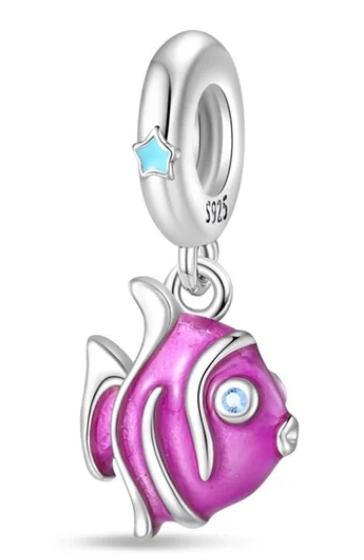 925 Sterling Silver Pink Fish Dangle Charm