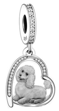 925 Sterling Silver Poodle Dog Heart Dangle Charm