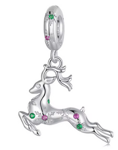 925 Sterling Silver Xmas Reindeer Dangle Charm