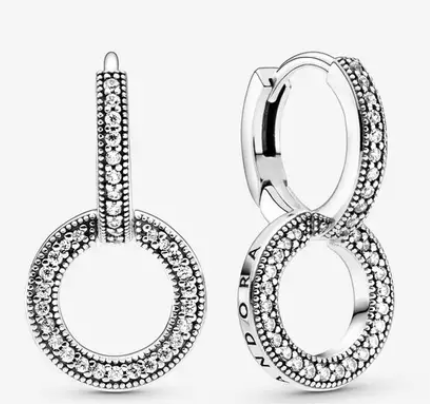 925 Sterling Silver Round CZ Double Circle Earrings