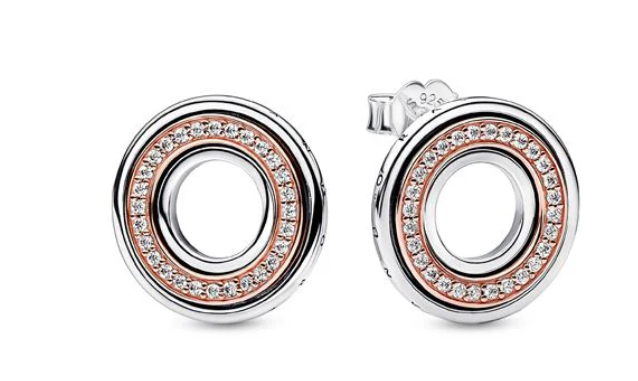 925 Sterling Silver Two Tone Round Stud Earrings