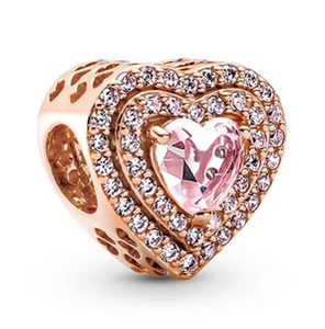 Rose Gold Plated Heart CZ Pink Charm