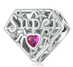 925 Sterling Silver Super Mom Charm