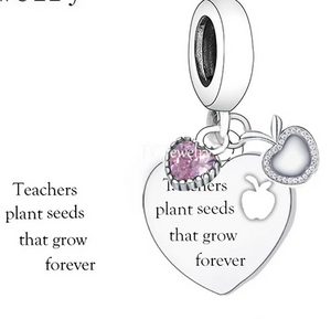 925 Sterling Silver Teacher's Heart Dangle Charm