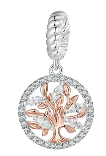 925 Sterling Silver Rose Gold Plated Tree of Life Dangle Charm