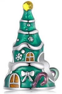 925 Sterling Silver Xmas Tree House Charm