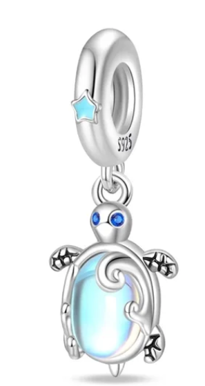 925 Sterling Silver Blue Turtle Dangle Charm