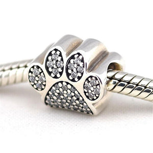 925 Sterling Silver CZ dog paw print Charm