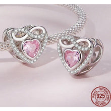 Load image into Gallery viewer, 925 Sterling Silver Pink CZ Infinity Heart Bead Charm
