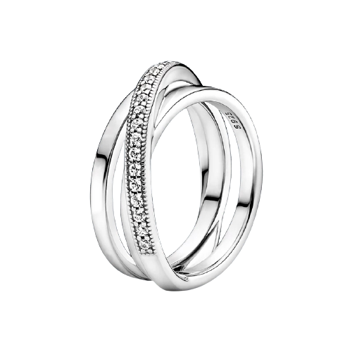 925 Sterling Silver Crossover Pave Triple Band Ring