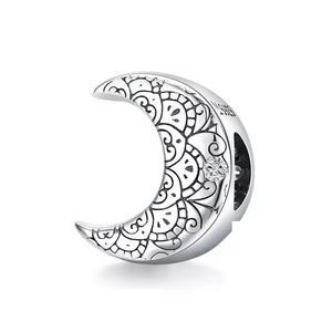 925 Sterling Silver Retro Moon Bead Charm