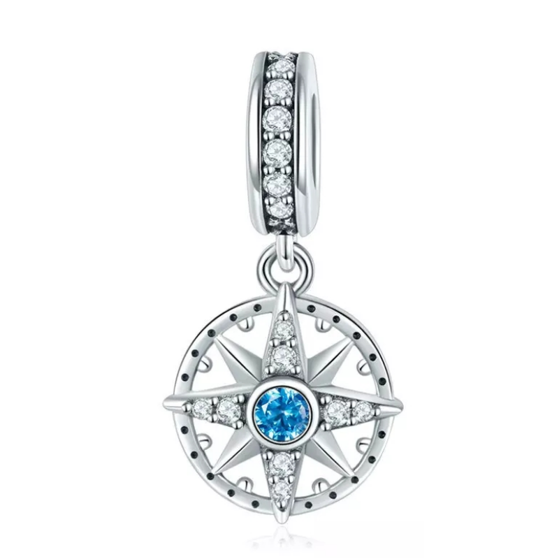 925 Sterling Silver Compass Dangle Charm