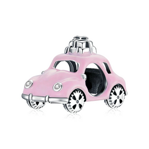 925 Sterling Silver Vintage Pink Car Bead Charm