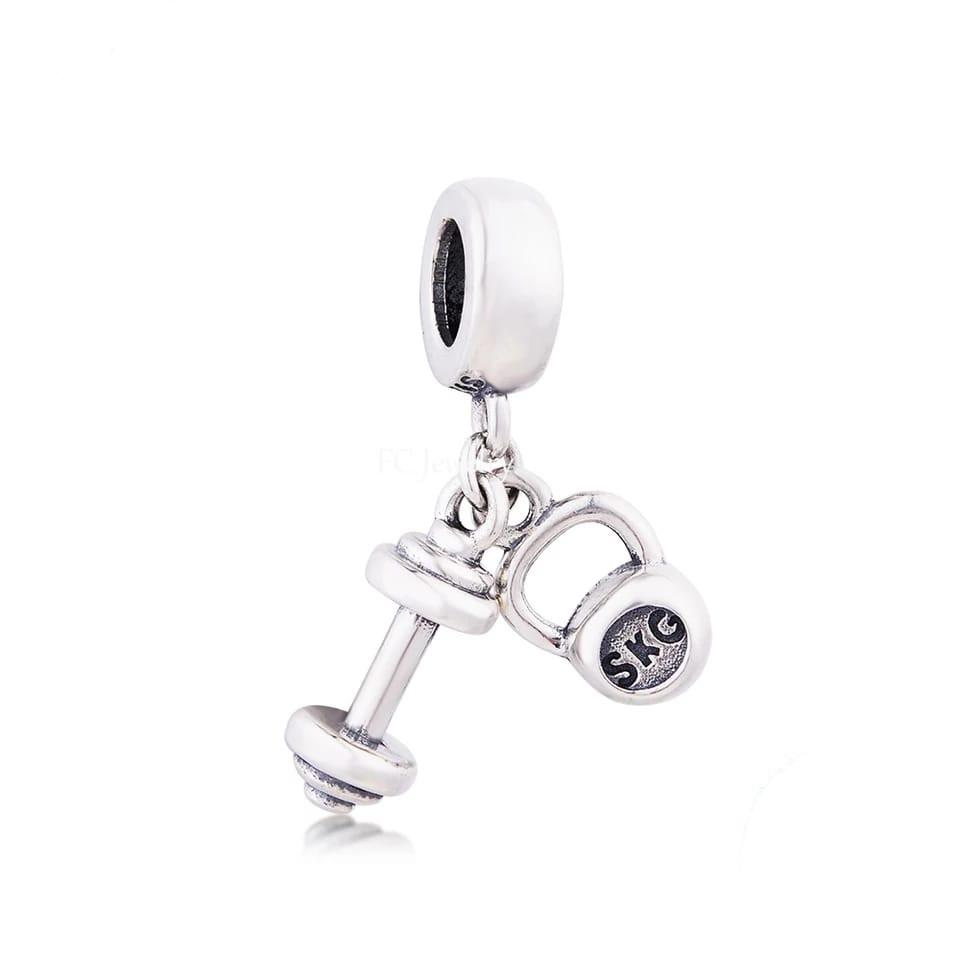 925 Sterling Silver Dumbbell and Weight Dangle Charm