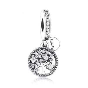 925 Sterling Silver CZ Family Tree of Life Dangle Charm