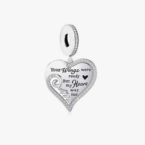 925 Sterling Silver "Youre Wings Was Ready"Heart Dangle Charm