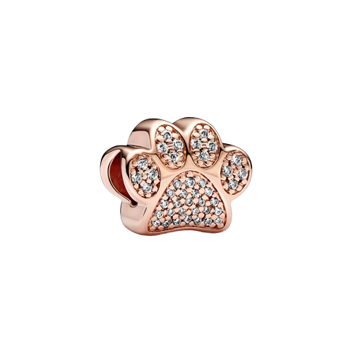 925 Sterling Silver CZ Rose Gold Plated Dog Paw Bead Charm