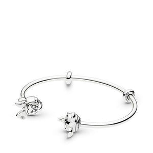 925 Sterling Silver Mickey & Minnie Open Bangle