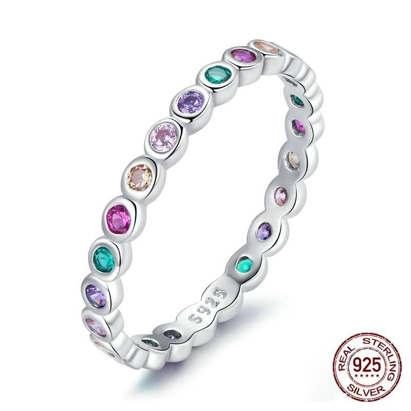 925 Sterling Silver Colourful CZ Lucky Rainbow Ring