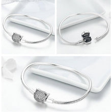 Load image into Gallery viewer, 925 Sterling Silver Snake Bracelet with Cat Clasp
