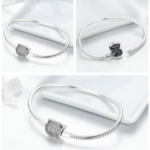 925 Sterling Silver Snake Bracelet with Cat Clasp