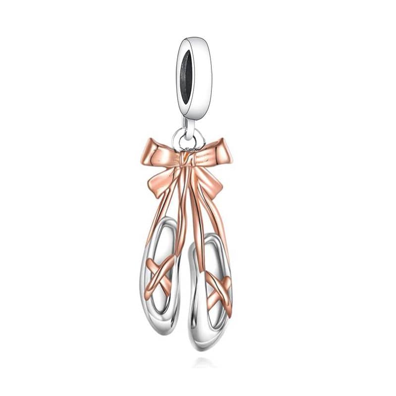 925 Sterling Silver Two Tone Ballet Shoes Dangle Charm