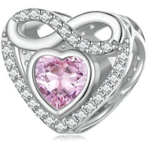 Load image into Gallery viewer, 925 Sterling Silver Pink CZ Infinity Heart Bead Charm
