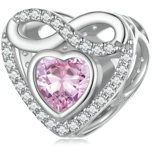 925 Sterling Silver Pink CZ Infinity Heart Bead Charm