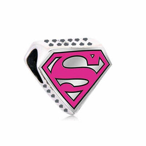 925 Sterling Silver Pink "Super Woman" Bead Charm