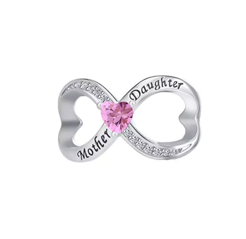 925 Sterling Silver Mother & Daughter CZ Pink Charm