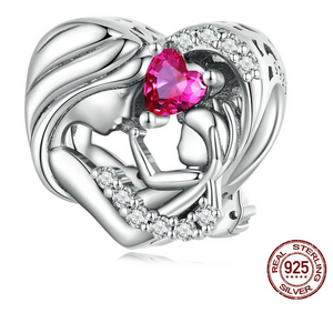 925 Sterling Silver Pink Zircon Mother-child Affinity Bead Charm