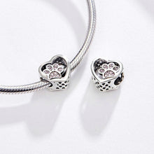 Load image into Gallery viewer, 925 Sterling Silver Paw print in my Heart Charm
