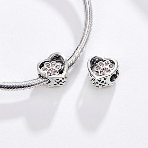 925 Sterling Silver Paw print in my Heart Charm